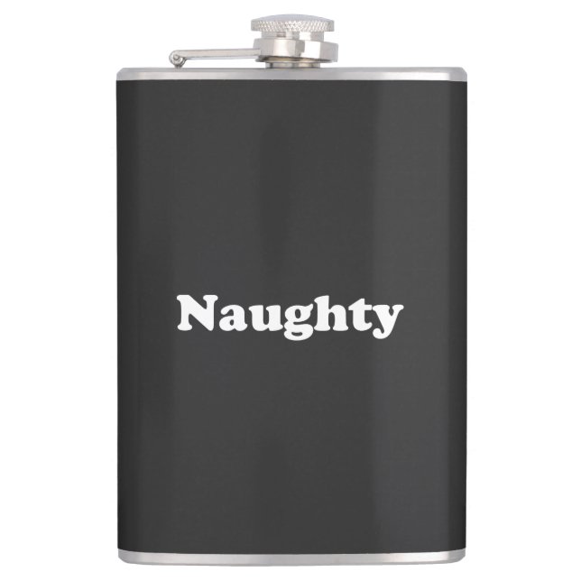Flasques Naughty, lettres blanches en noir (Devant)