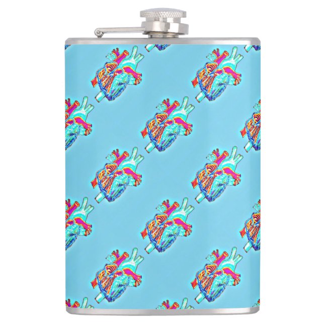 Flasques Neon Aqua Fiole de vinyle à motif cardiaque anatom (Devant)
