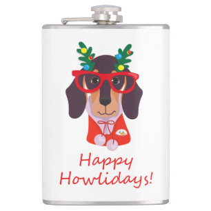 Flasques Noël Mignon Drôle Chien Dachshund Howlidays 8 oz