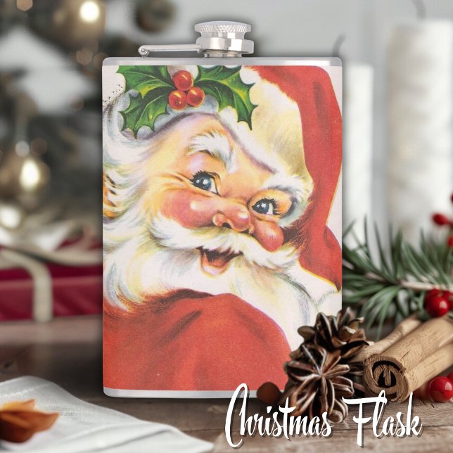 Flasques Noël Retro Vintage Holly Jolly Santa Claus (Retro Vintage Holly Jolly Santa Claus Christmas Flask)