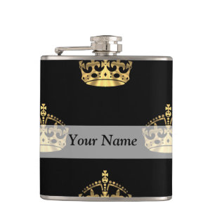 Flasques Noir et motif de couronne d'or