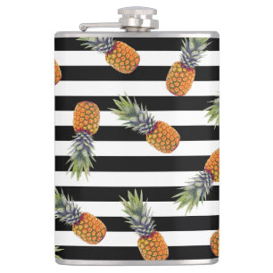 Flasques Noir Girly du motif d'ananas d'été barré
