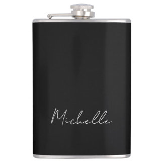 Flasques Noir minimaliste Plaque moderne Nom propre Calligr