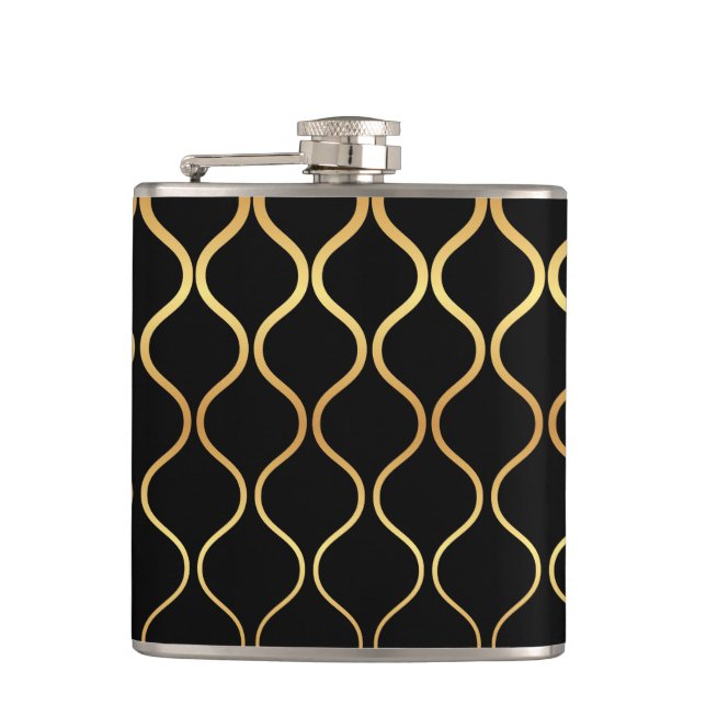 Flasques Noir, or, cool, tendance, design abstrait rétro (Devant)