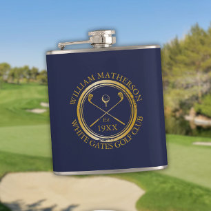 Flasques Nom de club de golf personnalisé bleu marine et or