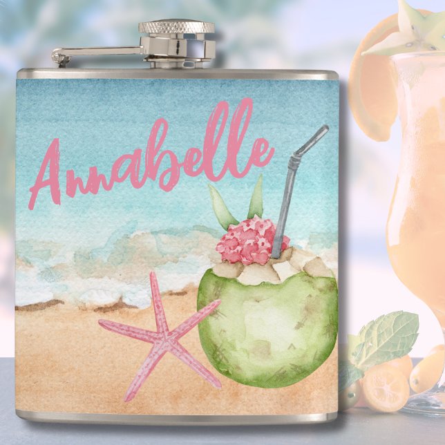 Flasques Nom de cocktail de plage tropical mignon et tendan (Cute Beach Tropical Flask)