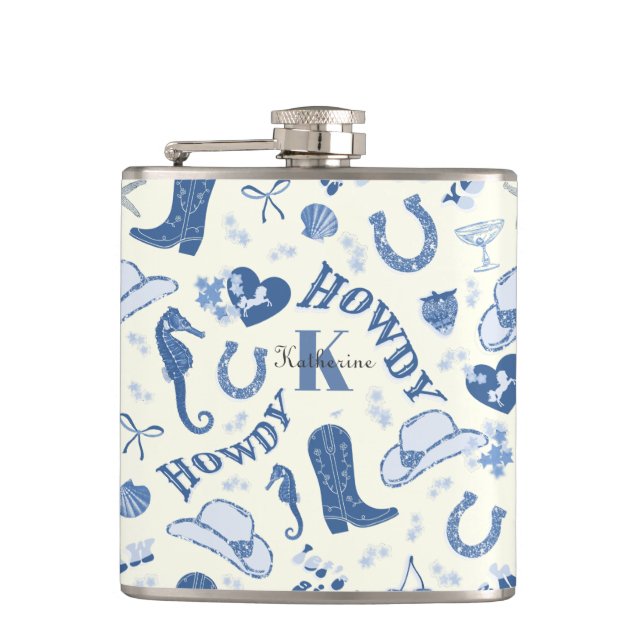 Flasques Nom de cowgirl côtière mignonne avec monogramme (Devant)