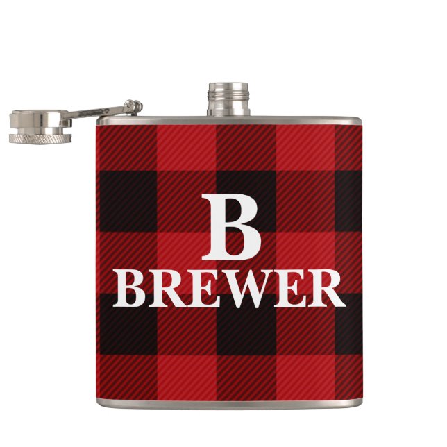 Flasques Nom de famille personnalisé Rouge Tartan Vinyl Fla (Ouvert)