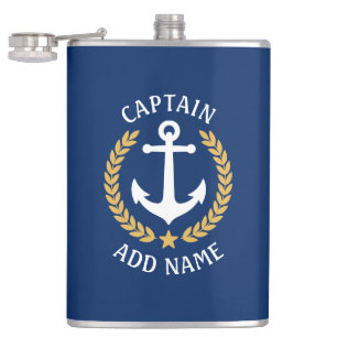 Flasques Nom du bateau capitaine Ancre Gold Style Laurel Ma