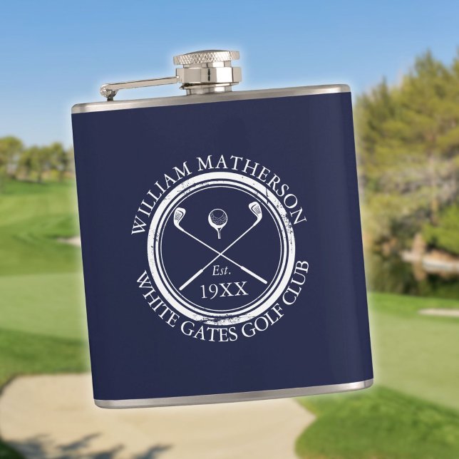 Flasques Nom du club de golf bleu marine personnalisé (Personalized Navy Blue Golf Club Name Flask)