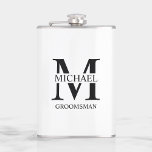 Flasques Nom du Groomsman Personnalisé Classique<br><div class="desc">Cadeaux Groomsman Personnalisés Classique avec monogramme et nom de marionnettiste personnalisé,  avec titre en noir classique serif style police sur arrière - plan blanc. Aussi parfait pour Best Man,  Père de la Mariée et plus.</div>