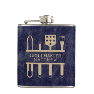Flasques nom du maître de grill texture cuir marine