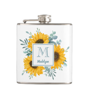 Flasques Nom du monogramme de tournesol personnalisé