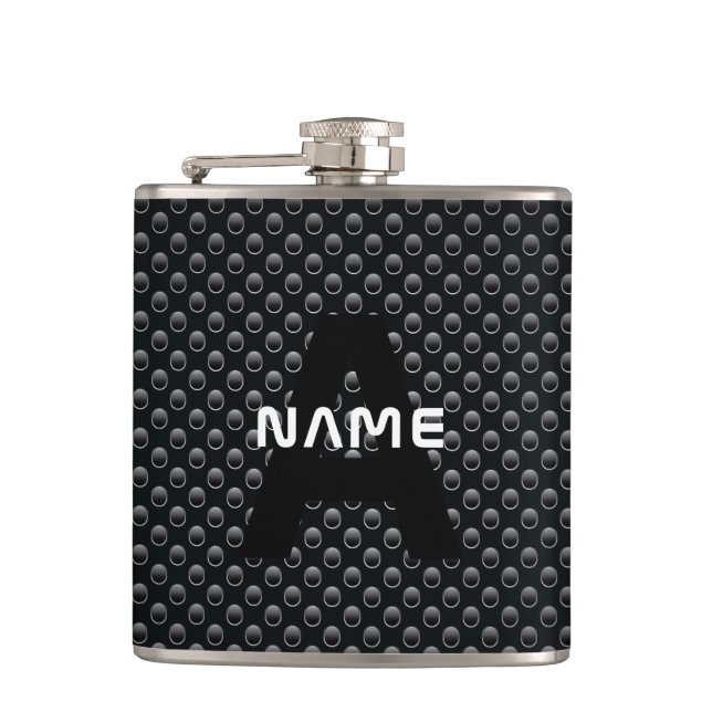 Flasques Nom du monogramme personnalisé Texture noire et bl (Devant)