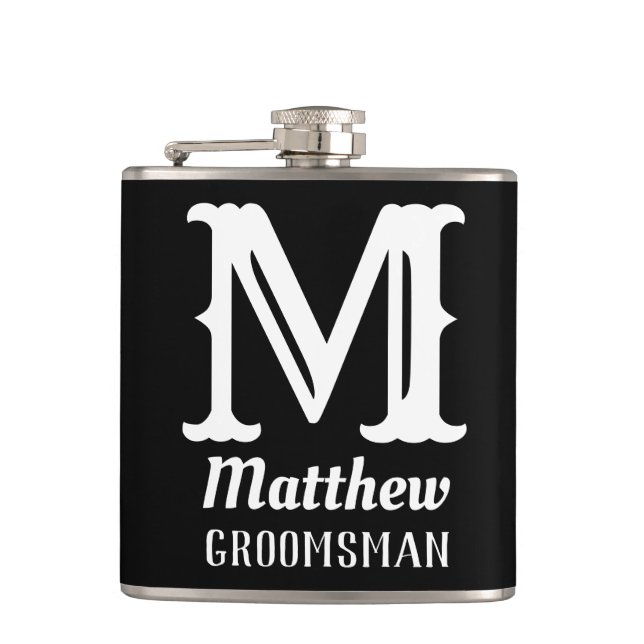 Flasques Nom Monogramme Masculin Mariages Classiques Noir (Devant)