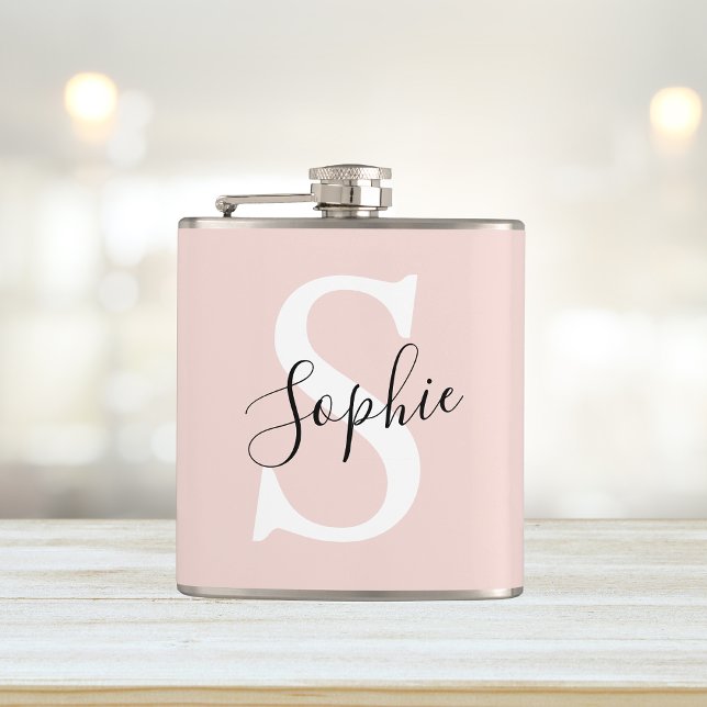 Flasques Nom personnalisé moderne Monogram Pastel Rose (Créateur téléchargé)