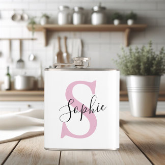 Flasques Nom personnalisé moderne Monogramme rose