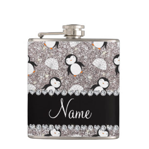Flasques Nom personnalisé parties scintillant argent pingou