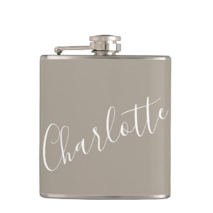Flasques Nom personnalisé script minimaliste Taupe Marron