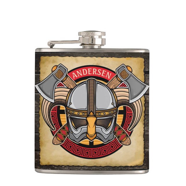 Flasques Nordic Viking Warrior AJOUTER NOM Norse Ax Norseme (Devant)