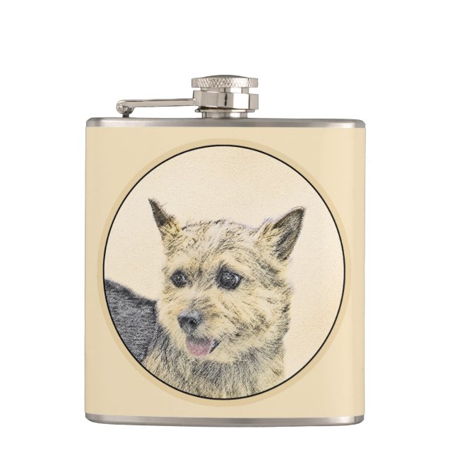 Flasques Norwich Terrier Peinture - Cute Original Chien Art (Devant)
