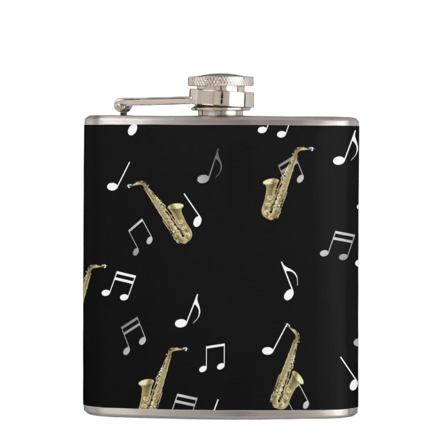 Flasques Notes musicales et saxophones Jazzy (Devant)
