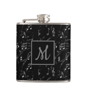 Flasques Notes musicales noires et blanches Monogrammes