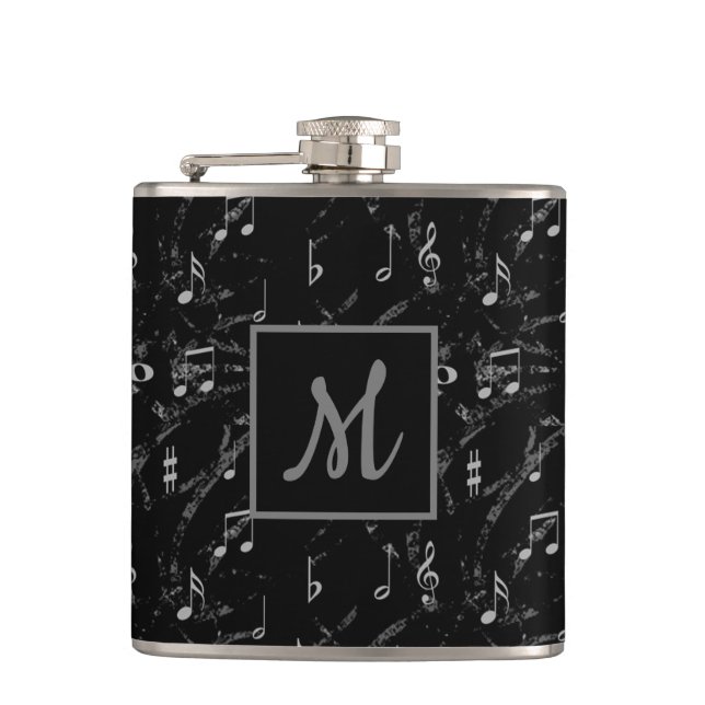 Flasques Notes musicales noires et blanches Monogrammes (Devant)