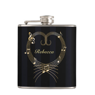 Flasques Notes musicales personnalisées de coeur d'or