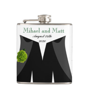 Flasques Oeillet vert épousant Hipflask pour les mariés