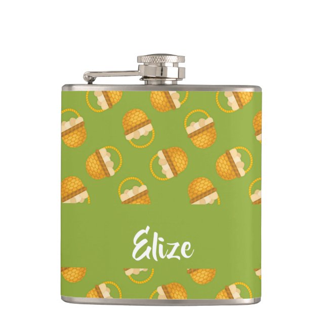 Flasques Oeufs en corbeille marron sur vert (Devant)