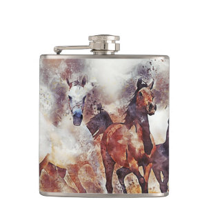 Flasques Oeuvre d'aquarelle des Chevaux sauvages