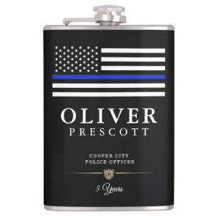 Flasques Officier de police  Ligne Bleue Mince Thème Noir