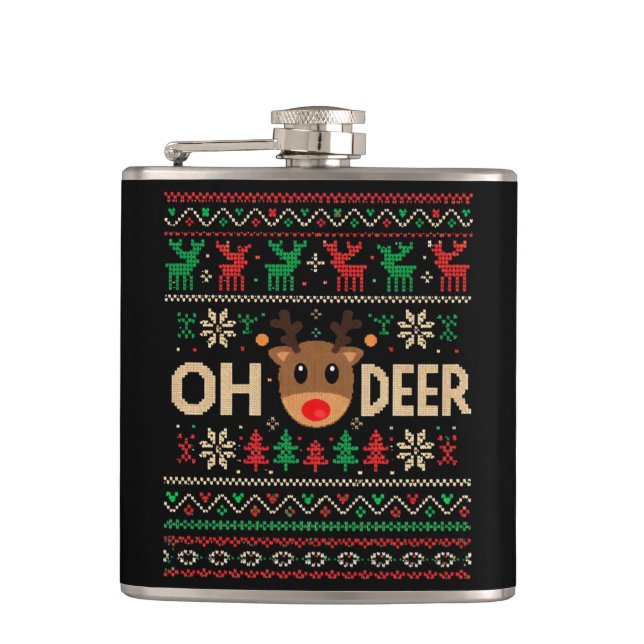Flasques Oh Deer Ugly Christmas Sweater Flask (Devant)