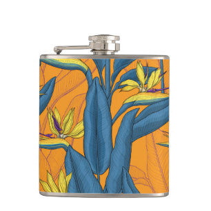 Flasques Oiseau de fleurs paradisiaques sur orange