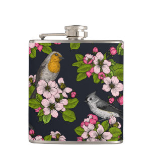 Flasques Oiseaux et fleurs en noir