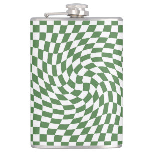 Flasques Olive Green & White À damiers Motif déformé
