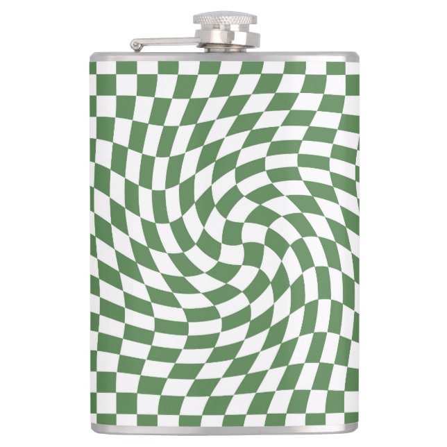 Flasques Olive Green & White À damiers Motif déformé (Devant)