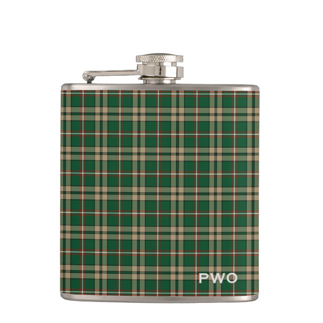 Flasques O'Neill Tartan Monogramme vert et tan Plaid (Devant)