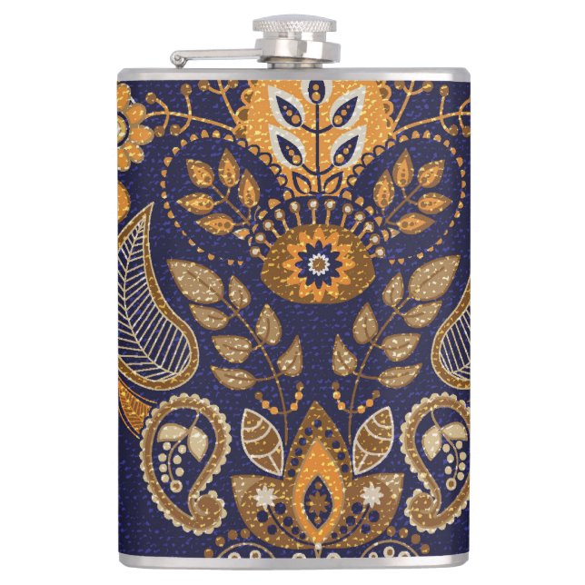 Flasques Or et bleu, motif sans couture fleurie. (Devant)