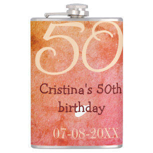 Flasques Orange rouge 50 anniversaire ajouter nom date p