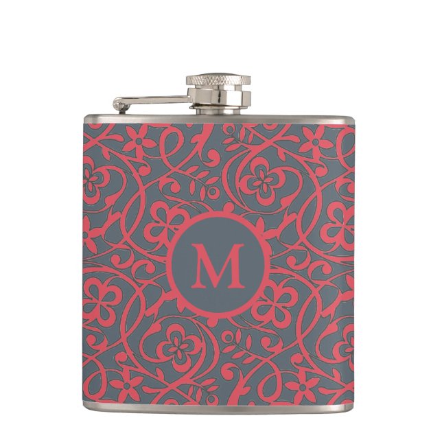Flasques Ornate Floral Pattern in Pink and Grey Monogram (Devant)
