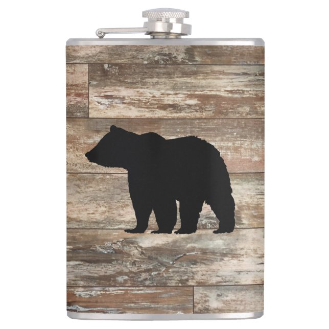 Flasques Ours Bois Peinture Rustique Style Flask (Devant)
