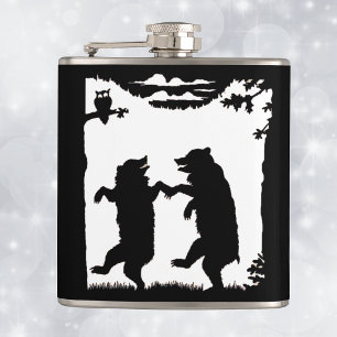 Flasques Ours dansants vintage silhouette noire arbres hibo