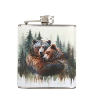 Flasques Ours et arbres à l'aquarelle Rustique et sauvage