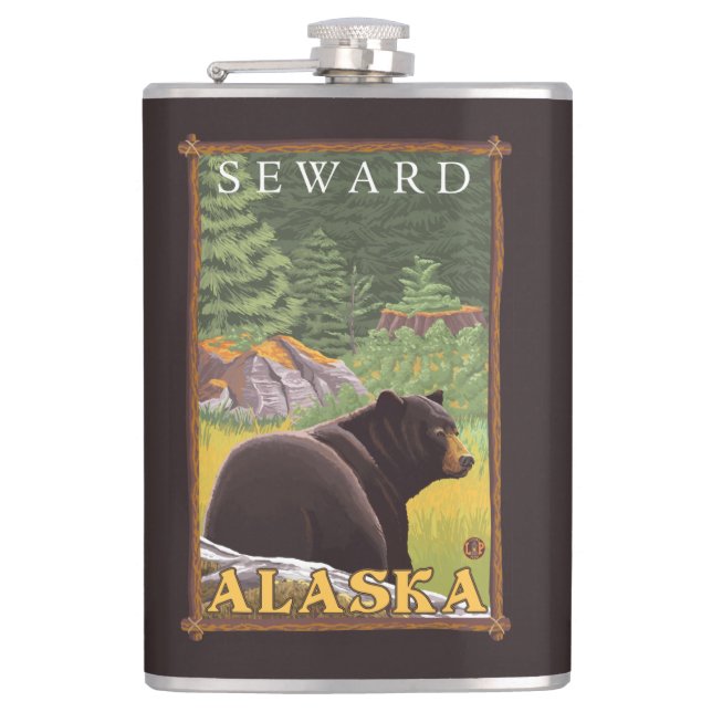 Flasques Ours noir dans la forêt - Seward, Alaska (Devant)