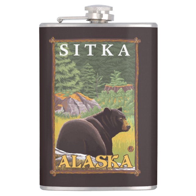 Flasques Ours noir dans la forêt - Sitka, Alaska (Devant)