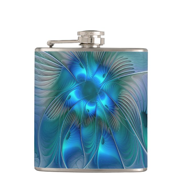 Flasques Ovations debout, fractale abstraite bleu turquoise (Devant)