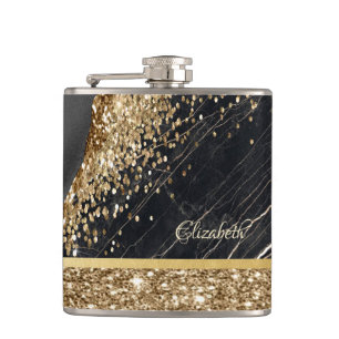 Flasques Paillettes de strass doré élégant sur fond marbre 