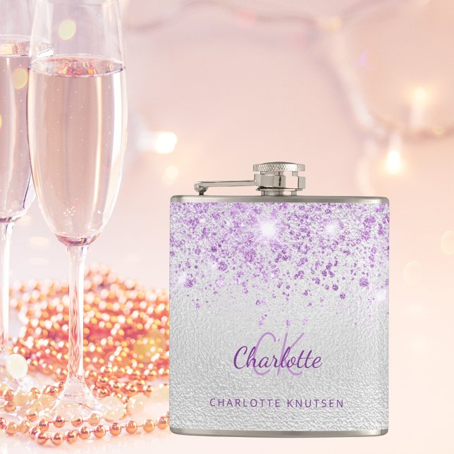 Flasques Paillettes de violet argenté monogramme meilleures (Créateur téléchargé)
